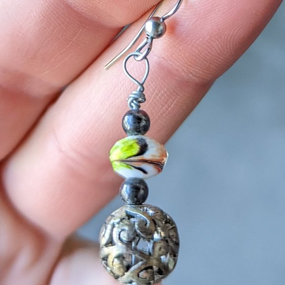 Handmade Round Bead Dangle Drop Earrings Set - Picture 3 of 6